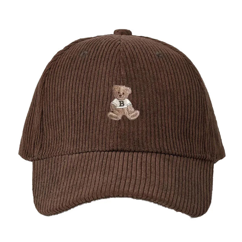 Corduroy Baseball Cap Men Women Teddy Bear Pattern Sun Protection Outdoor
