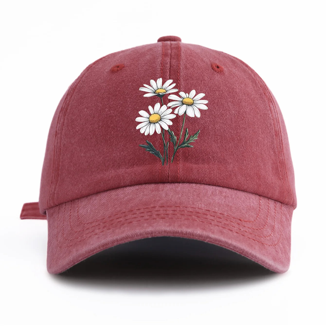 Flower Print Washed Baseball Cap For Adults