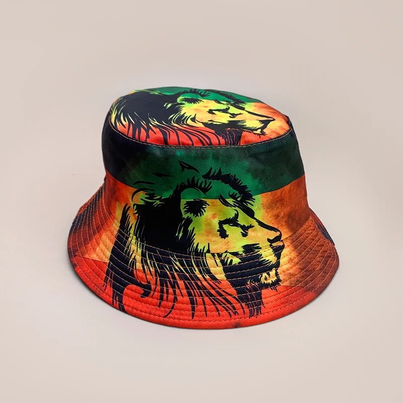 Print Lion Graffiti Letter Bucket Hats New Unisex Fisherman Caps