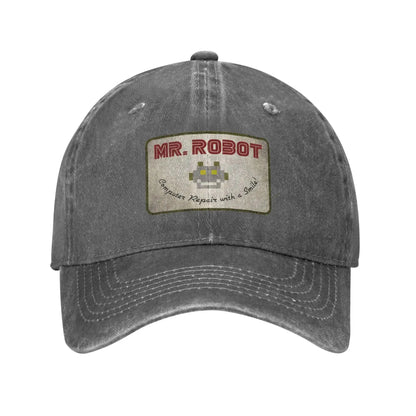 Computer With Sourires Anime Funny Mr Robot Custom Retro Cowboy Washed Baseball Caps For Men