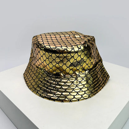 Shiny PU Leather Colorful Bucket Hats Sunshade New Unisex Fisherman Caps