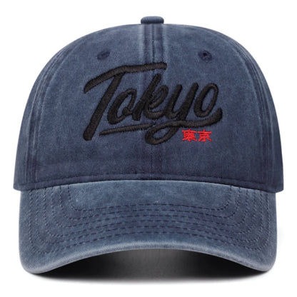 Tokyo Letter Embroidery Washed Soft Top Cowboy Baseball Cap Men Women