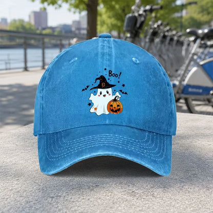 Lovely Boo Ghost Witch Pumpkin Bat Print Washed Baseball Cap