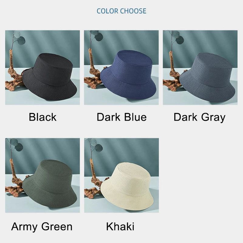 Summer Sun Hat Men Women Quick-drying Mesh Panama Cap Outdoor Flat Top Bucket Hat