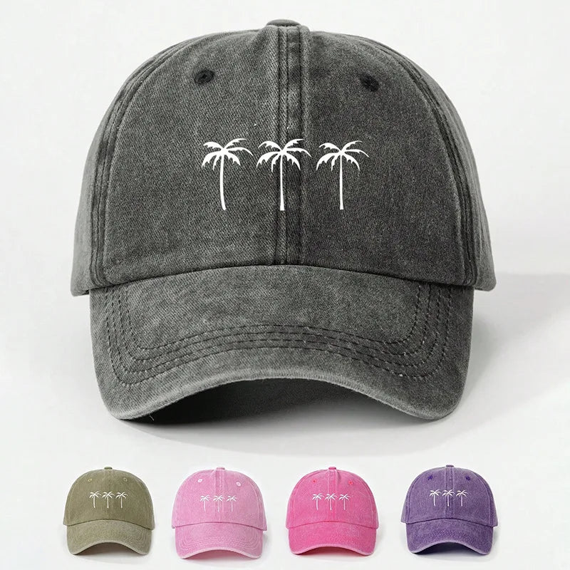 Printed Three Coconut Tree Washed Baseball Hat