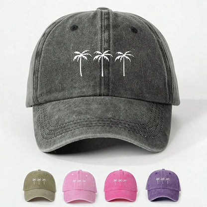 Printed Three Coconut Tree Washed Baseball Hat