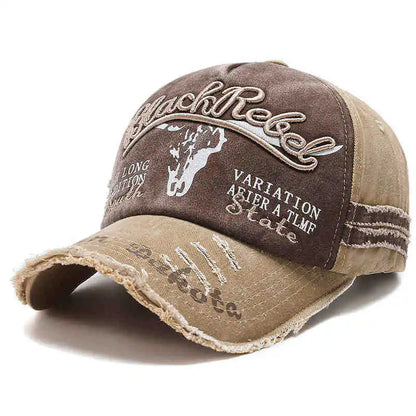 Bull Head Hat Men's Embroidery Letters Retro Washed Baseball Cap