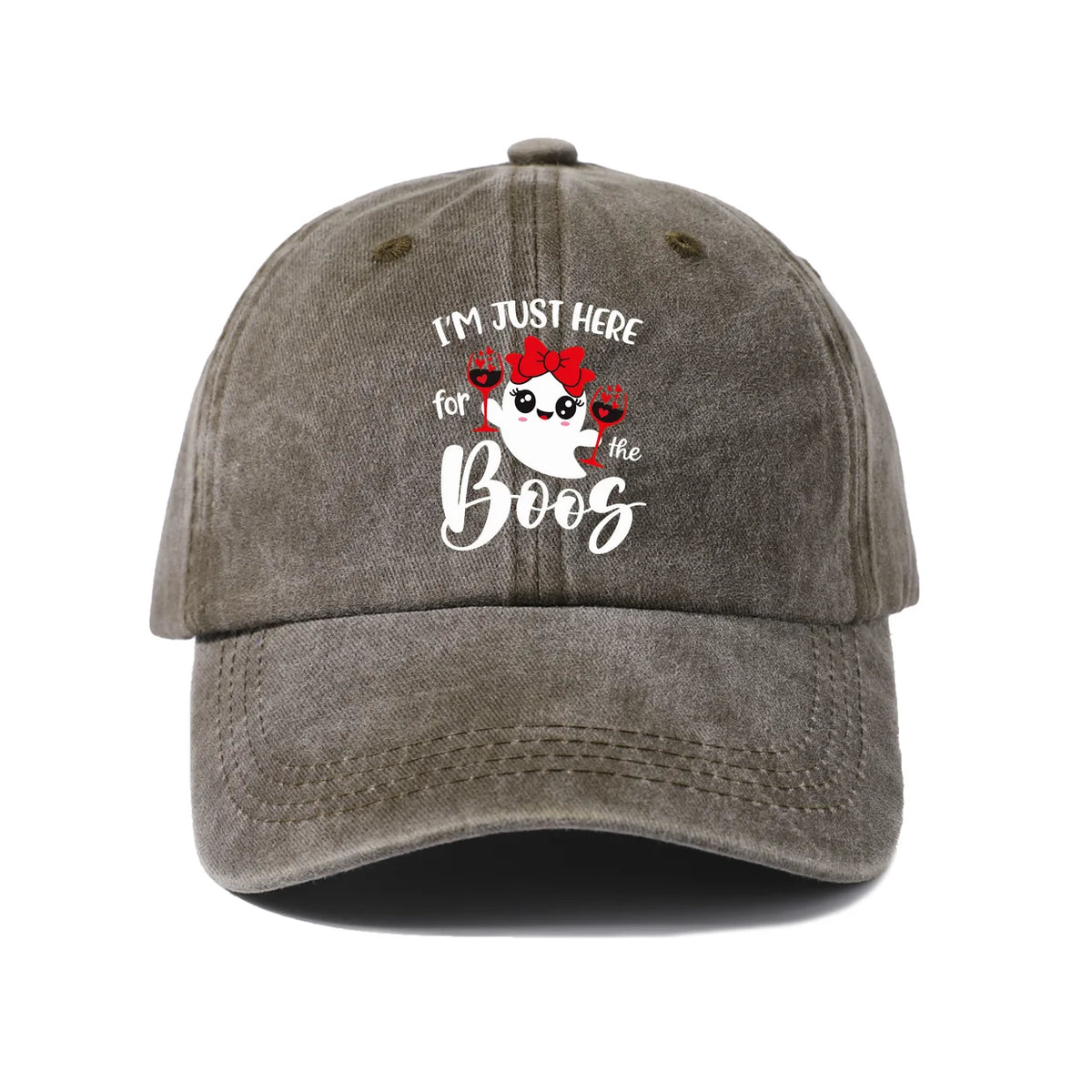 Vintage Washed Ghost Wine Pun Graphic Baseball Cap