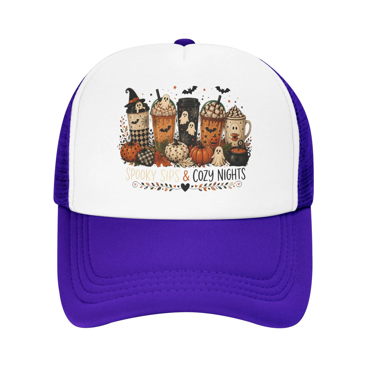 Unisex Coffee Ghost Spooky Fall Trucker Hats Mesh Baseball Cap