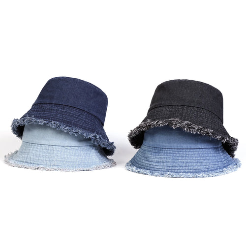Unisex Light Board Edge Hole Denim Personality Bucket Hats Fishermen Caps