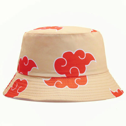 Red Printed Luckey Clouds Dawn Cotton Panama Sun Protection Bucket Hat