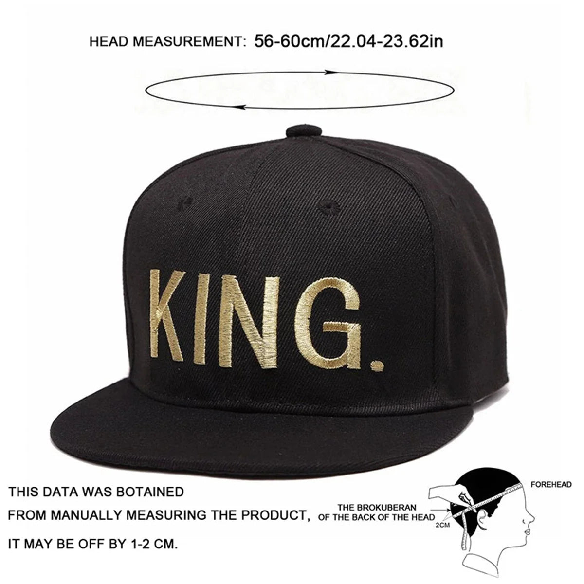 Unisex KING QUEEN Golden Thread Embroidery Hip-hop Hats Snapback Caps