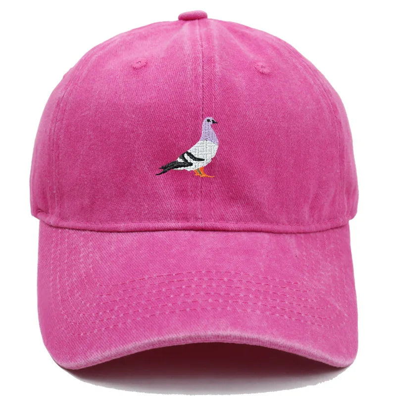 Vintage Washed Pigeon Bird Embroidery Baseball Cap