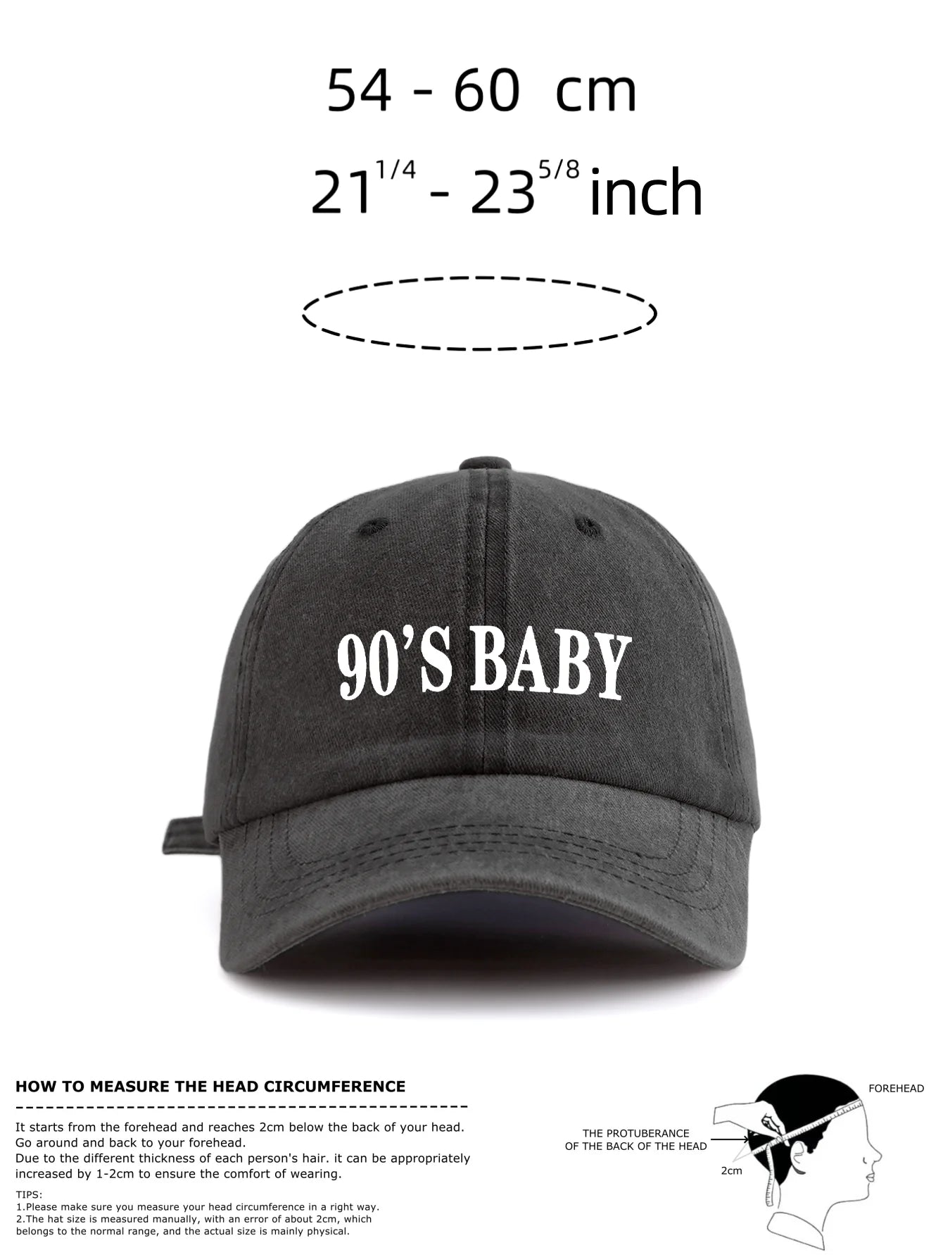 90'S BABY Print Washed Baseball Cap For Adults