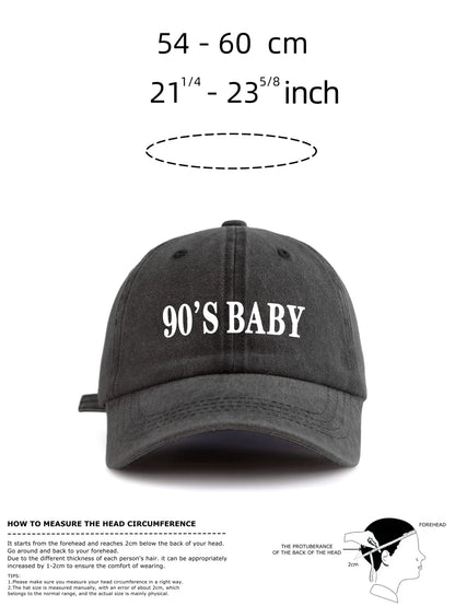 90'S BABY Print Washed Baseball Cap For Adults