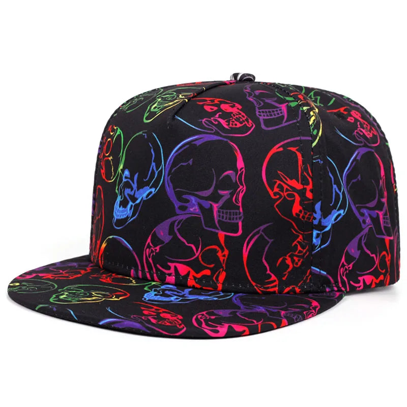 Flat Brimmed Hat Printed Skeleton Street Skateboarding Hip Hop Hat Snapback Hat