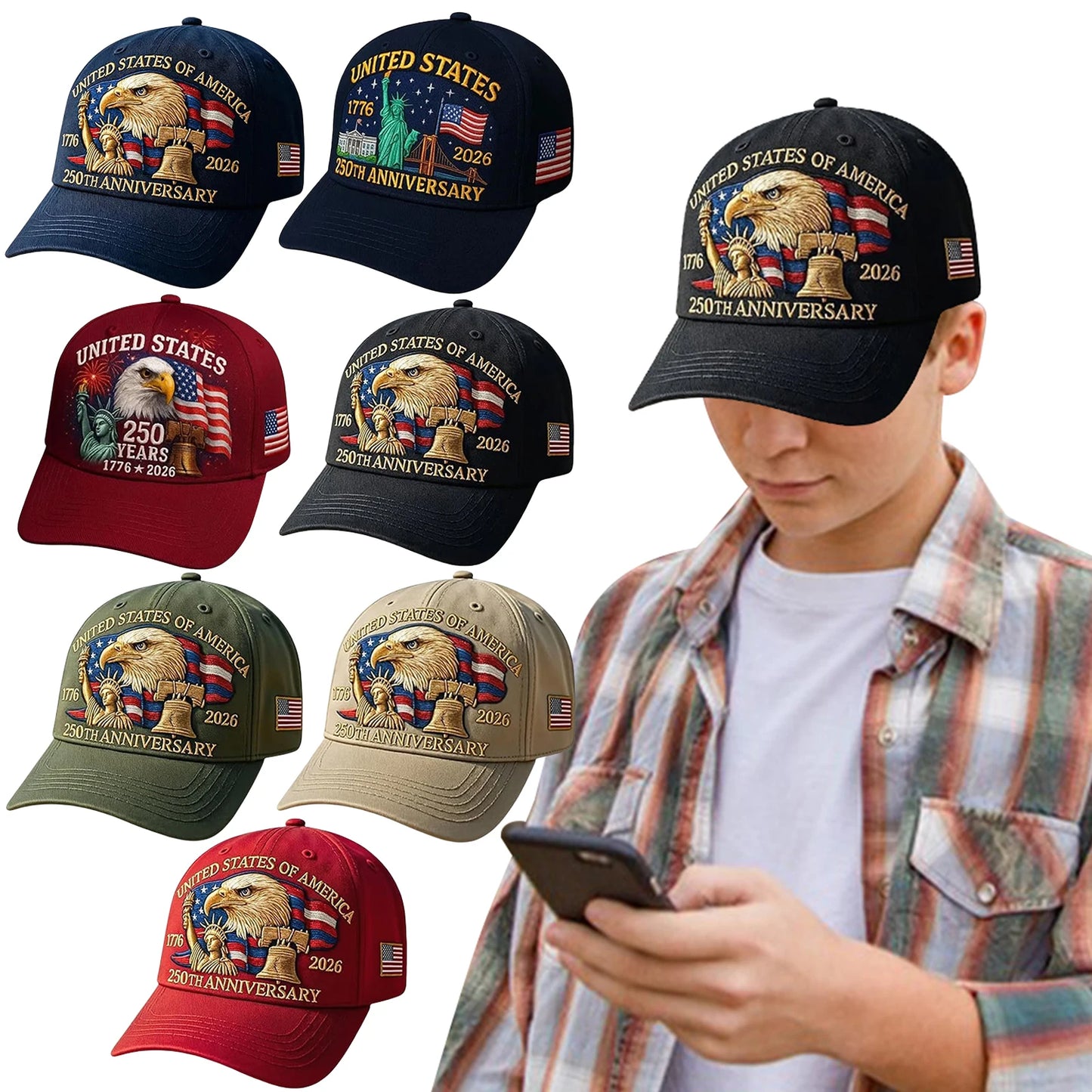 US 250th Anniversary Cap Adjustable Patriotic Baseball Cap US 250th Anniversary For Men Women