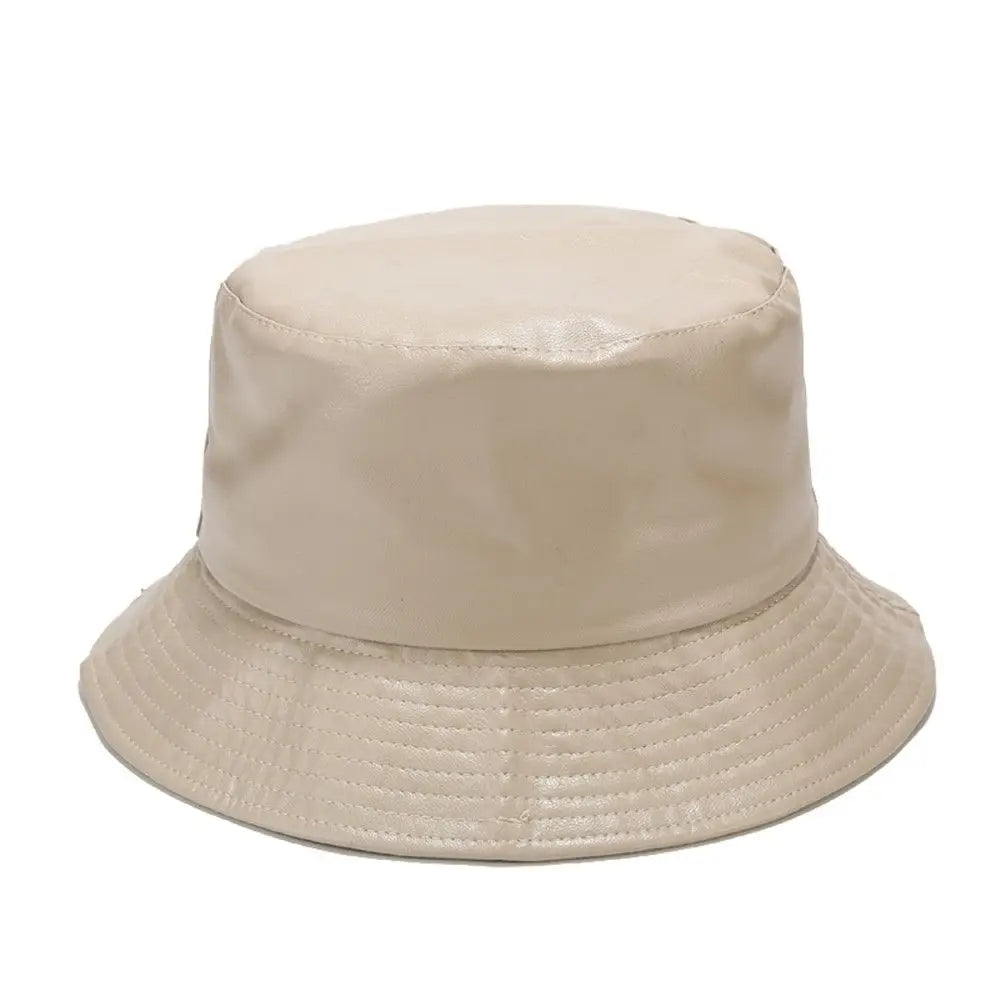 Fashion Bucket Hat PU Leather Fishing Cap Hiking Hat Hip-Hop Hat For Women and Men