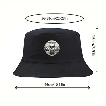 Black Bucket Hat With Skull & Rose Summer Fishing Hat For Men Women