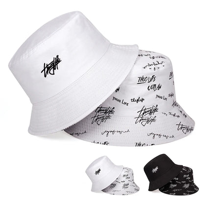 Unisex Double Sided Wearable Thug Life Embroidery Personality Bucket Hats