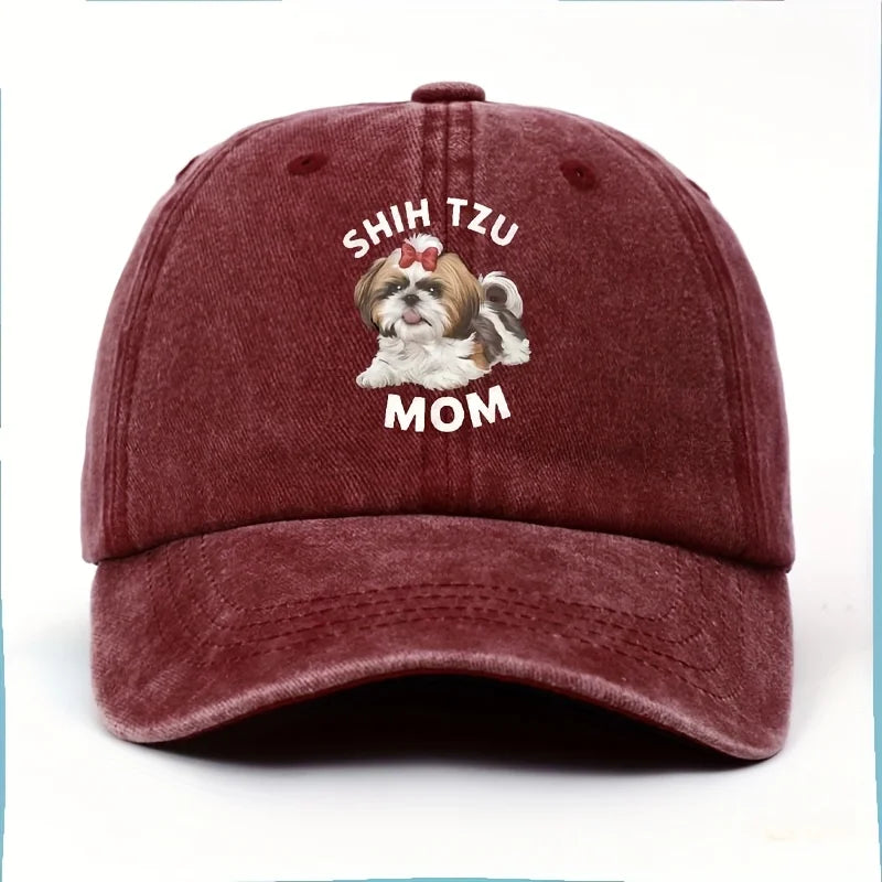 Shih Tzu Mom Red Bow Tie Baseball Cap