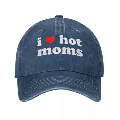 I Love Hot Moms Red Heart Baseball Caps