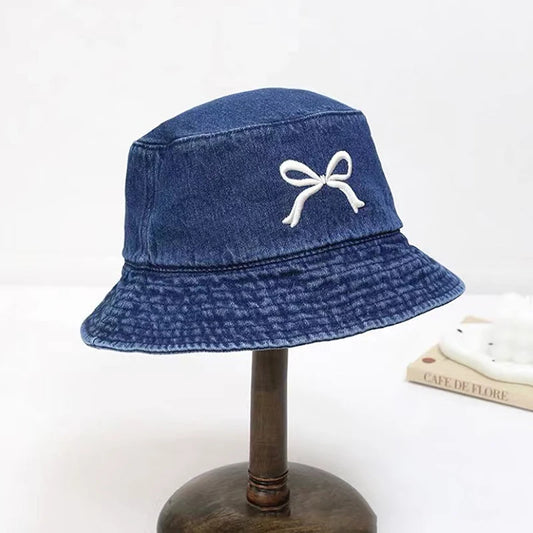 New Embroidery Butterfly Cotton Denim Bucket Hat