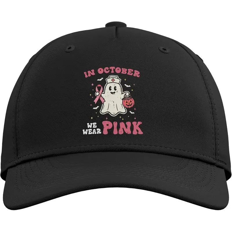 In October We Wear Pink Ghost Nurse Breast Cancer Awareness Baseball Hat