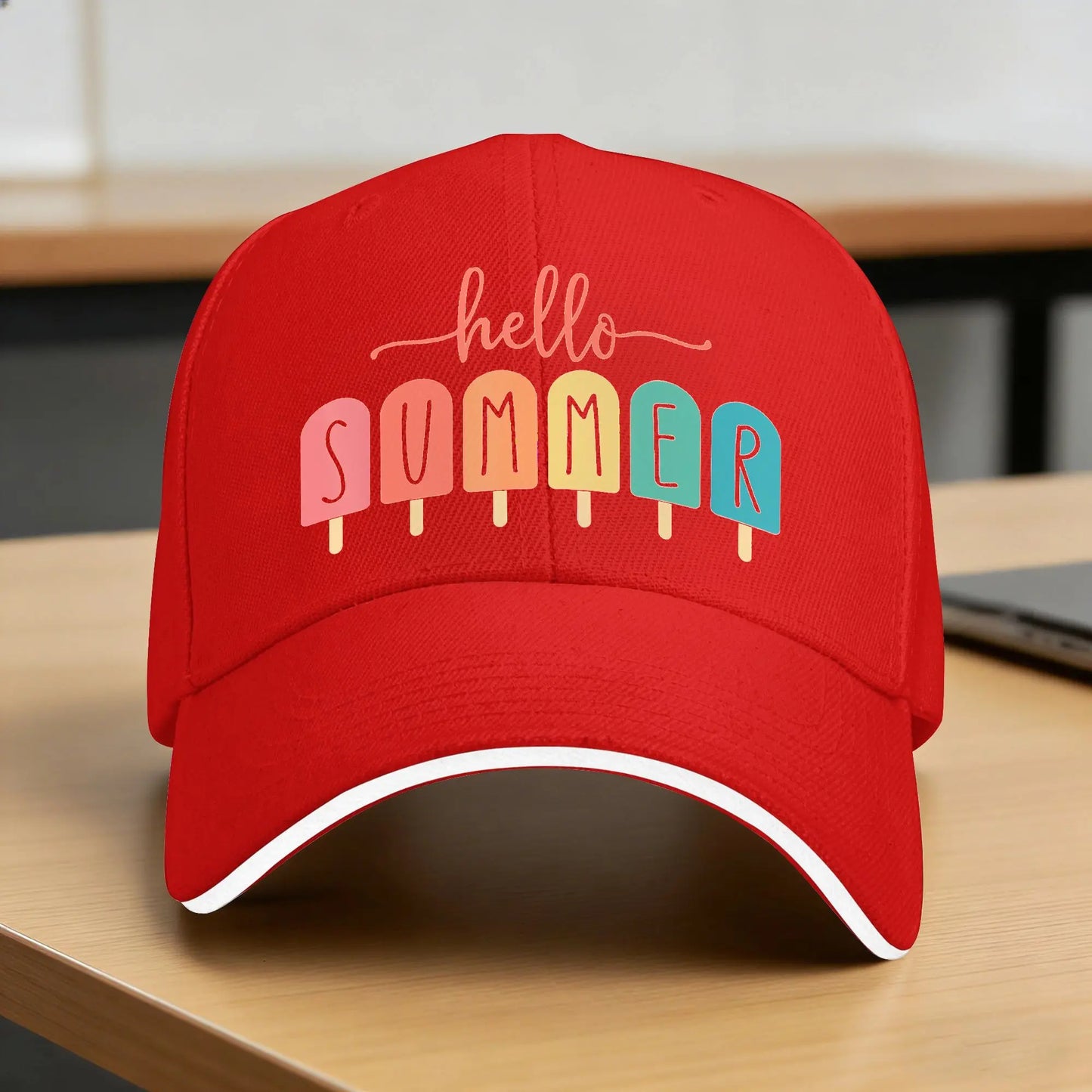 Hello Summer Vacation Ice Cream Sun Baseball Cap