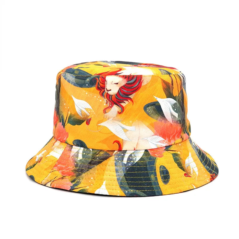 Summer Sun Hat Reversible Yellow Duck Bucket Hat