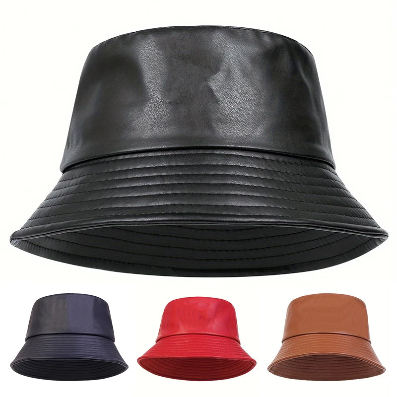 Winter Fashion Bucket Hat Artificial Leather Windproof Warm