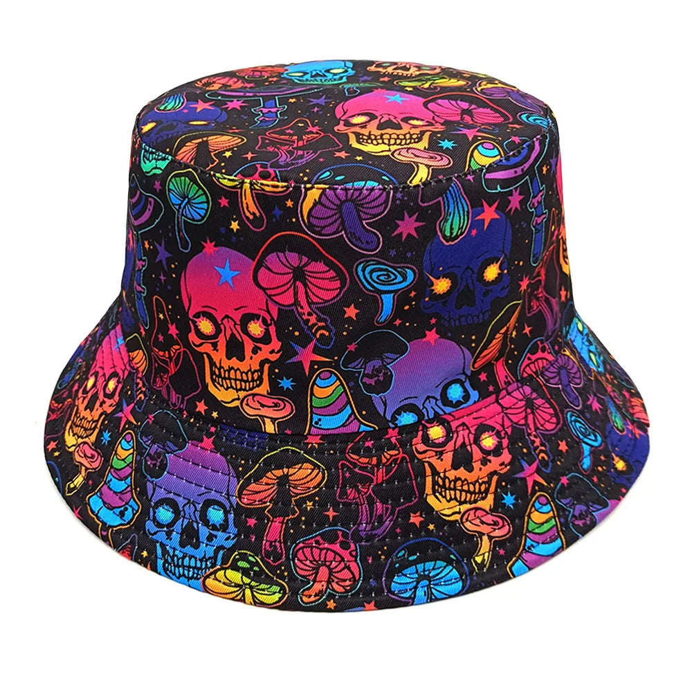 Skull Mushroom Pattern Bucket Hats