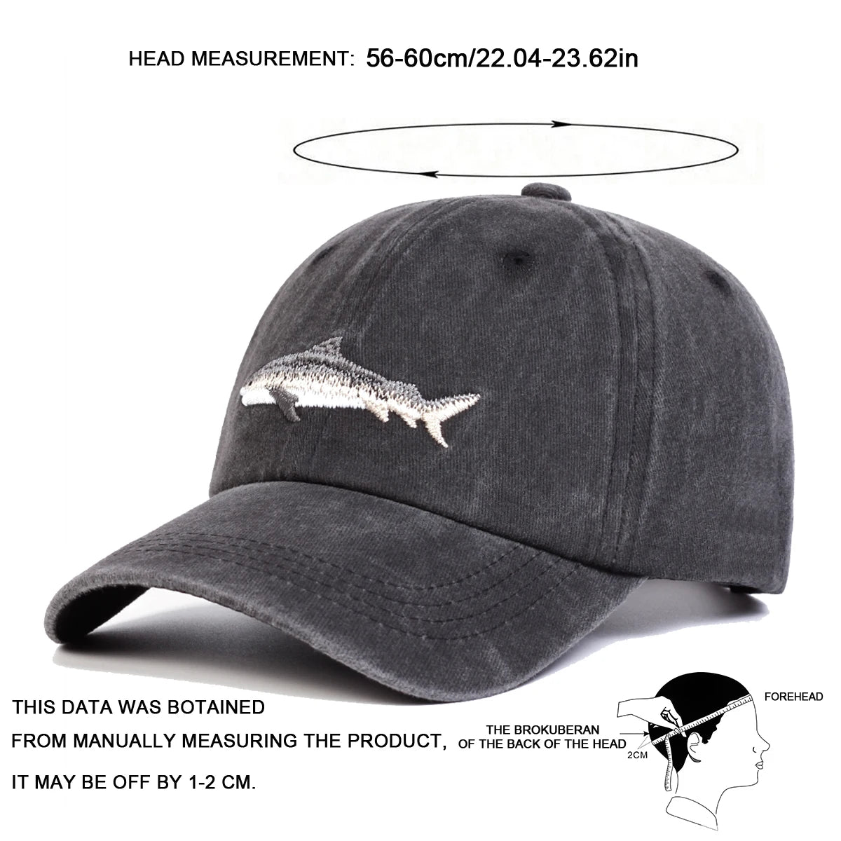 Unisex Shark Embroidery Wash Baseball Caps Spring And Autumn