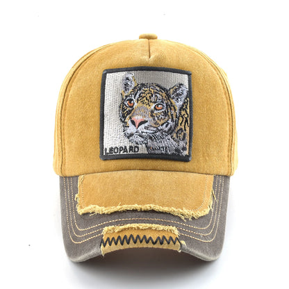 Vintage Denim Baseball Cap With Embroidery Leopard Patch