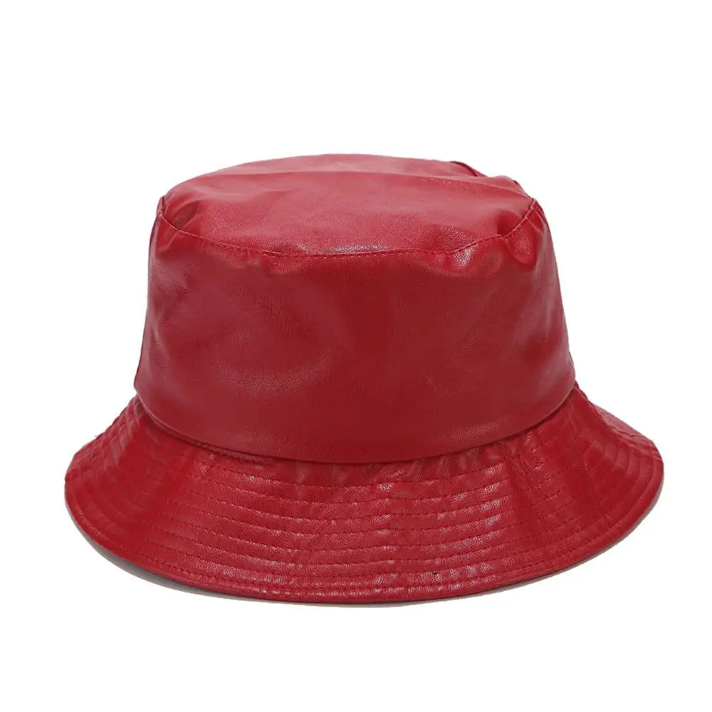 Fashion Bucket Hat PU Leather Fishing Cap Hiking Hat Hip-Hop Hat For Women and Men