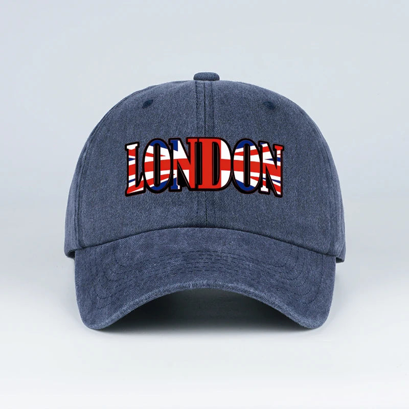 "LONDON" UK Flag Print Washed Baseball Cap