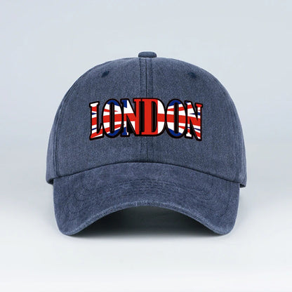 "LONDON" UK Flag Print Washed Baseball Cap