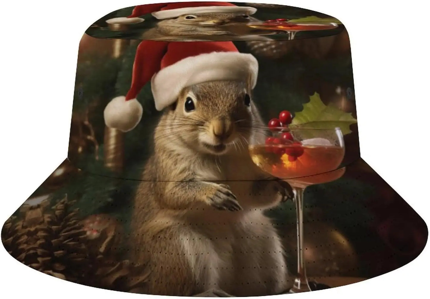 Fishing Hats Christmas Squirrel at Happy Hour Bucket Hat