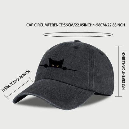 Retro Cartoon Cat Print Washed Baseball Cap