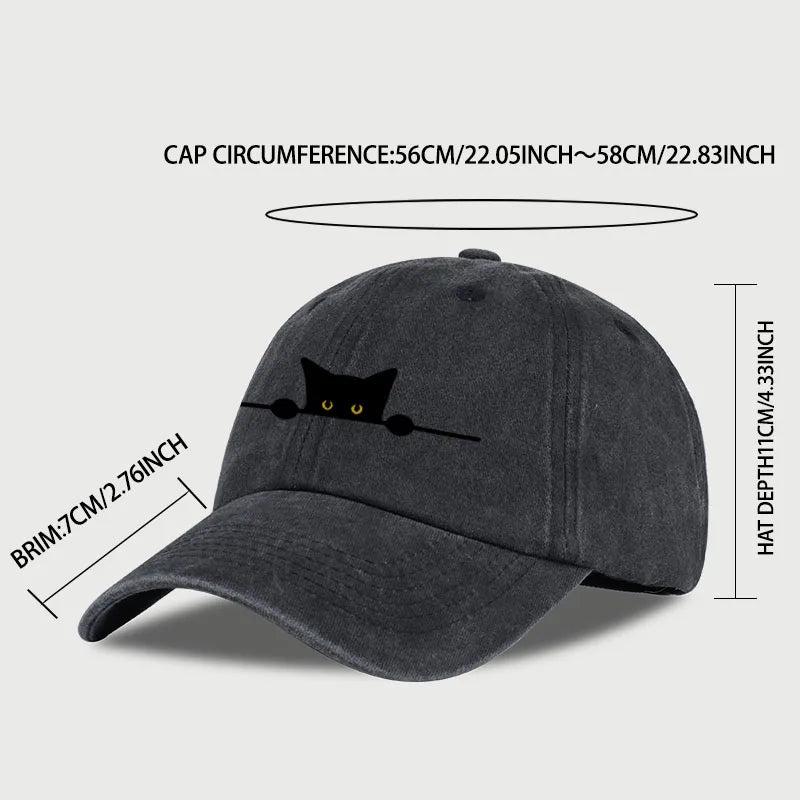 Retro Cartoon Cat Print Washed Baseball Cap