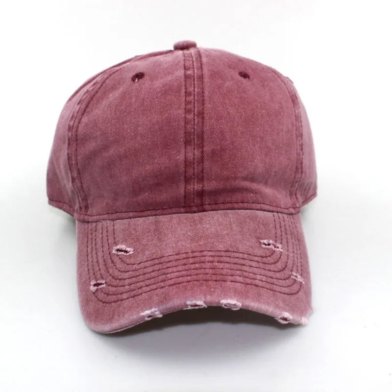 Solid Distressed Perforated Mesh Washed Baseball Cap