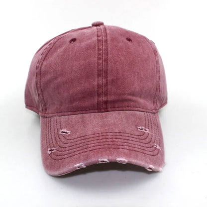 Solid Distressed Perforated Mesh Washed Baseball Cap