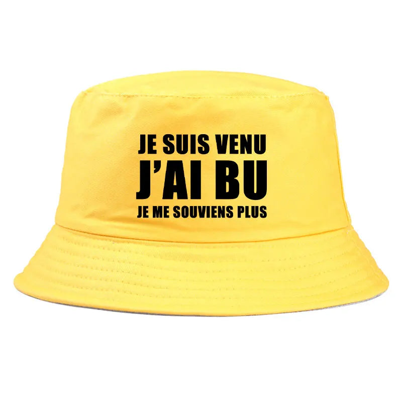 Trendy Je Suis Venu J'ai Bu Je Me Souviens Plus Print Reversible Bucket Hat