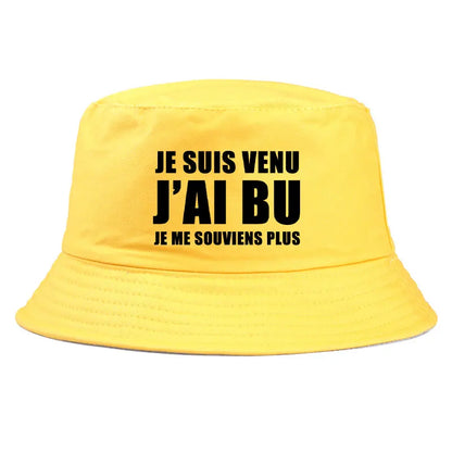 Trendy Je Suis Venu J'ai Bu Je Me Souviens Plus Print Reversible Bucket Hat