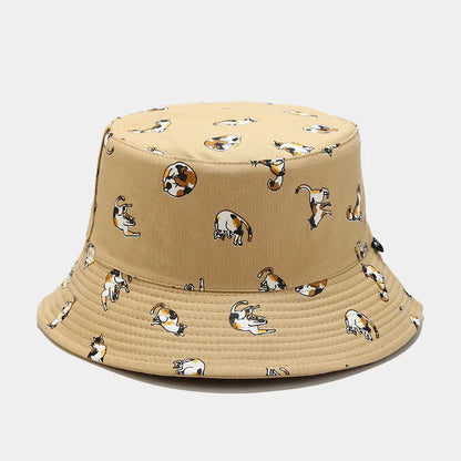 Cotton Cartoon Cat Embroidery Bucket Hat