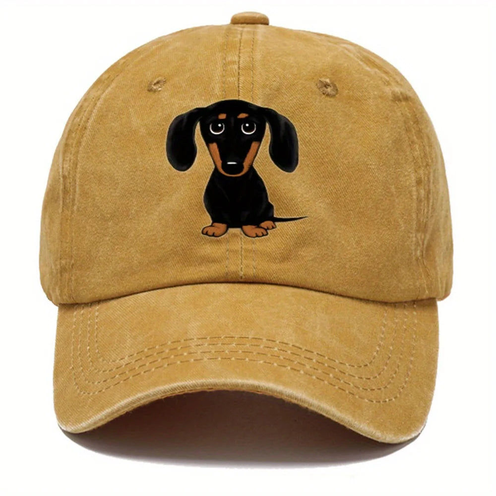 Retro Washed Baseball Cap With Dachshund Print