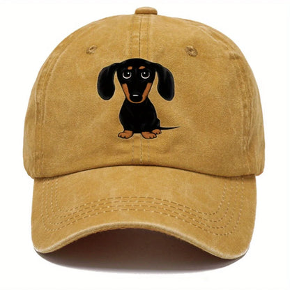 Retro Washed Baseball Cap With Dachshund Print