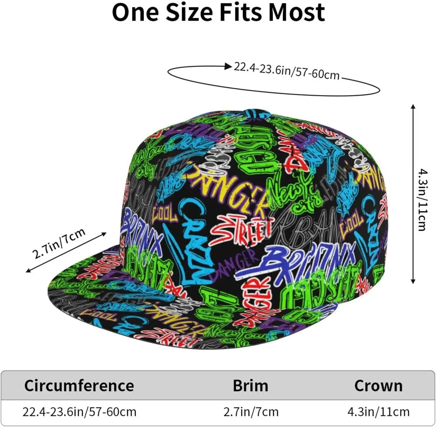 Funny Graffiti Adjustable Snapback Hat for Men Women Unisex Hip Hop Baseball Cap