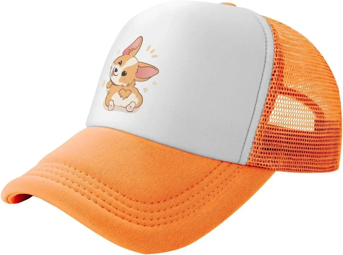 New Mesh Dad Hat Adjustable Washed Cute Corgi Cartoon Baseball Cap