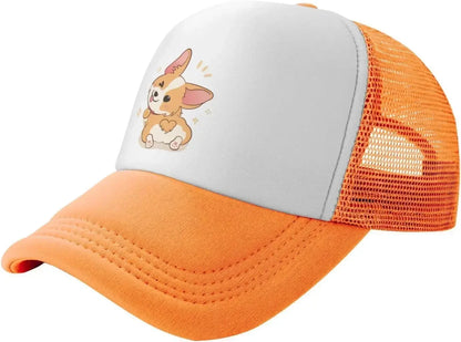 New Mesh Dad Hat Adjustable Washed Cute Corgi Cartoon Baseball Cap